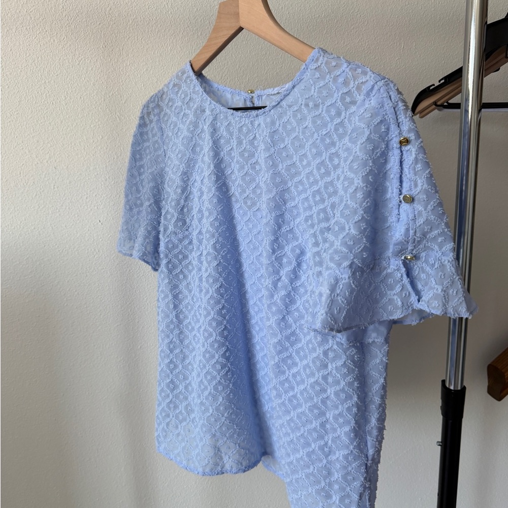 Light Blue Textured Short Sleeve Top